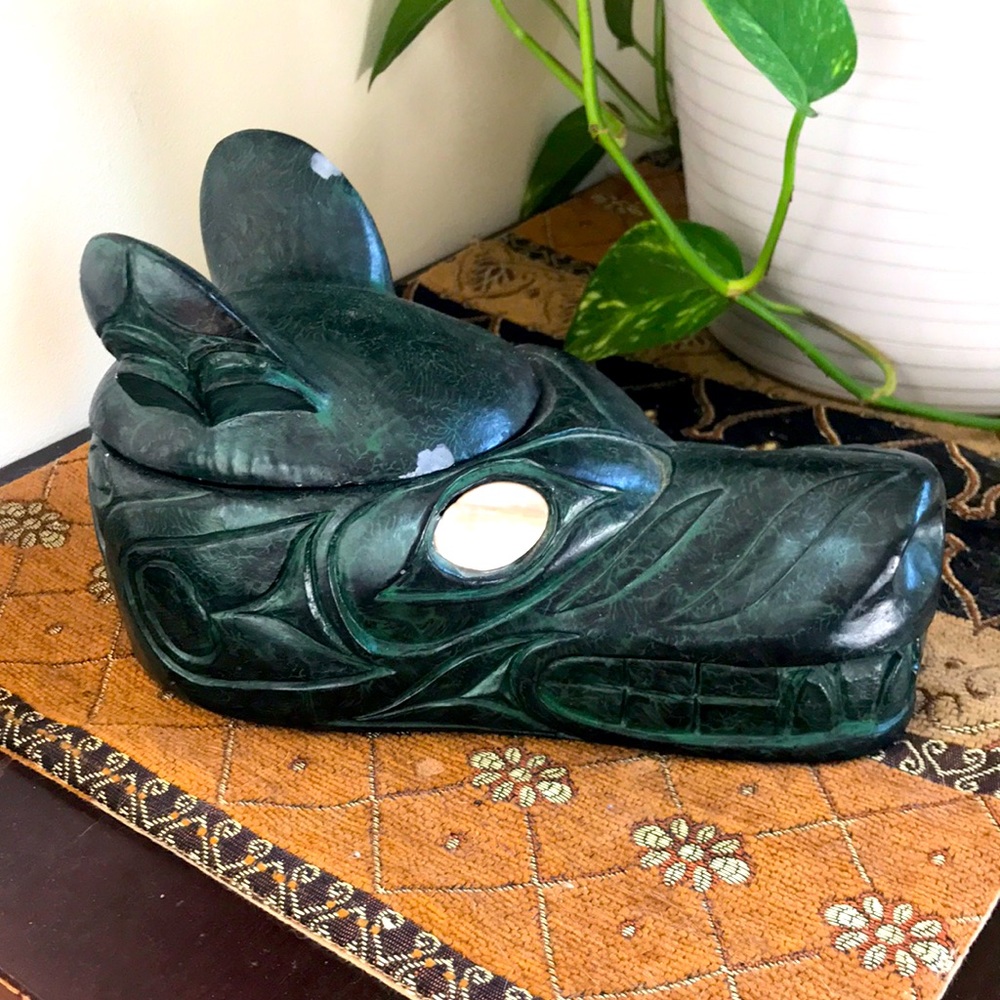 Vintage Greg Wolf Stone Carving (some chips as shown in photo) with abalone eyes